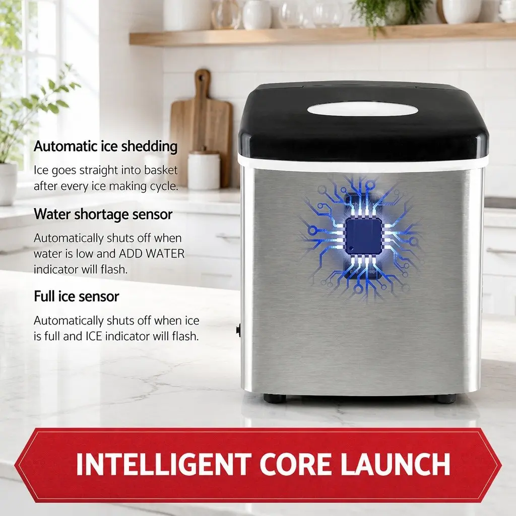 Ice Maker Machine Portable Countertop 15kg Silver Compact