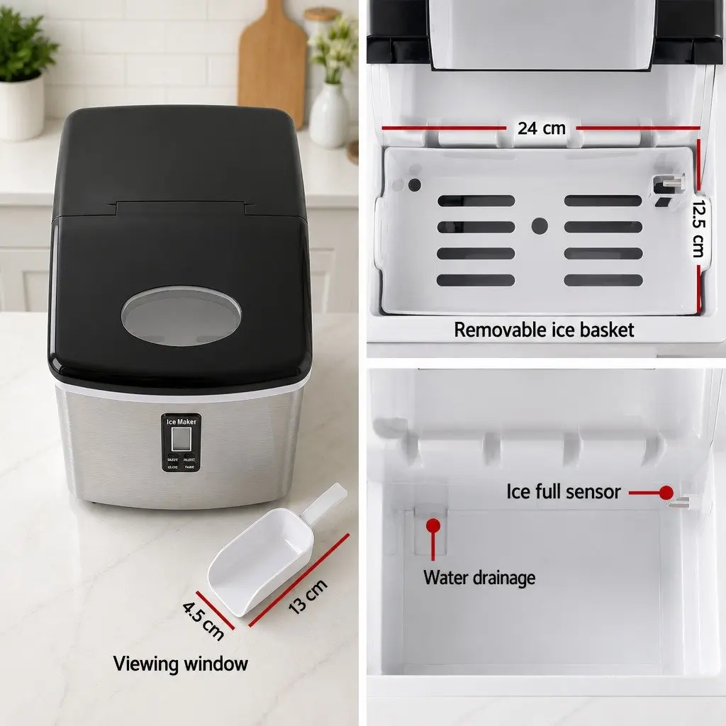Ice Maker Machine Portable Countertop 15kg Silver Compact