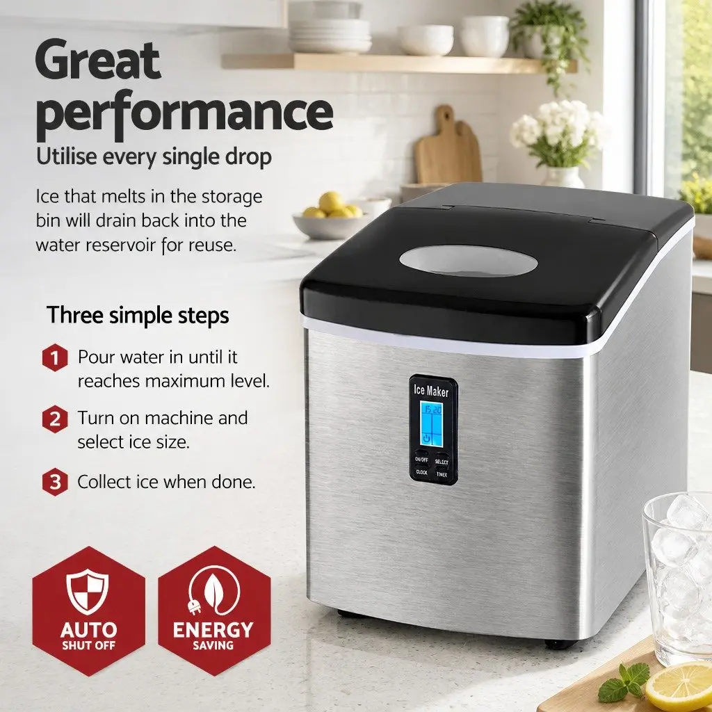 Ice Maker Machine Portable Countertop 15kg Silver Compact