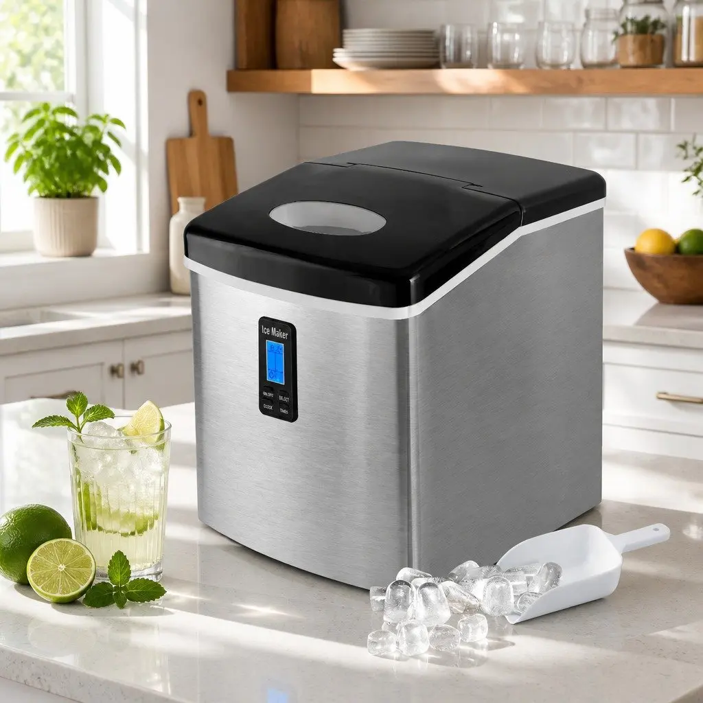 Ice Maker Machine Portable Countertop 15kg Silver Compact