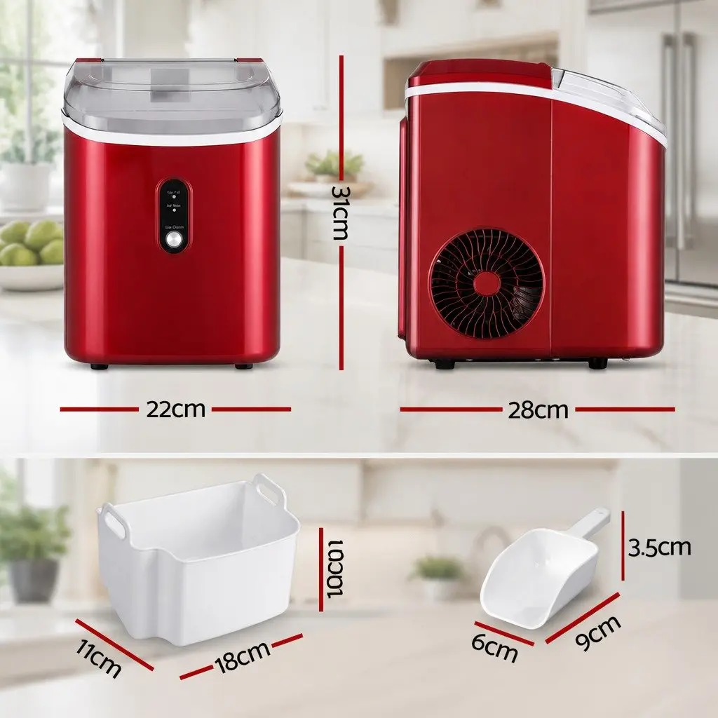 Nugget Ice Maker Machine Portable Compact Red 15kg Chewable Ice Cube Home Use