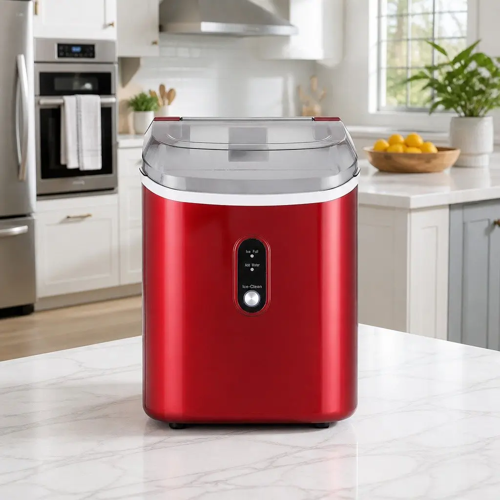 Nugget Ice Maker Machine Portable Compact Red 15kg Chewable Ice Cube Home Use