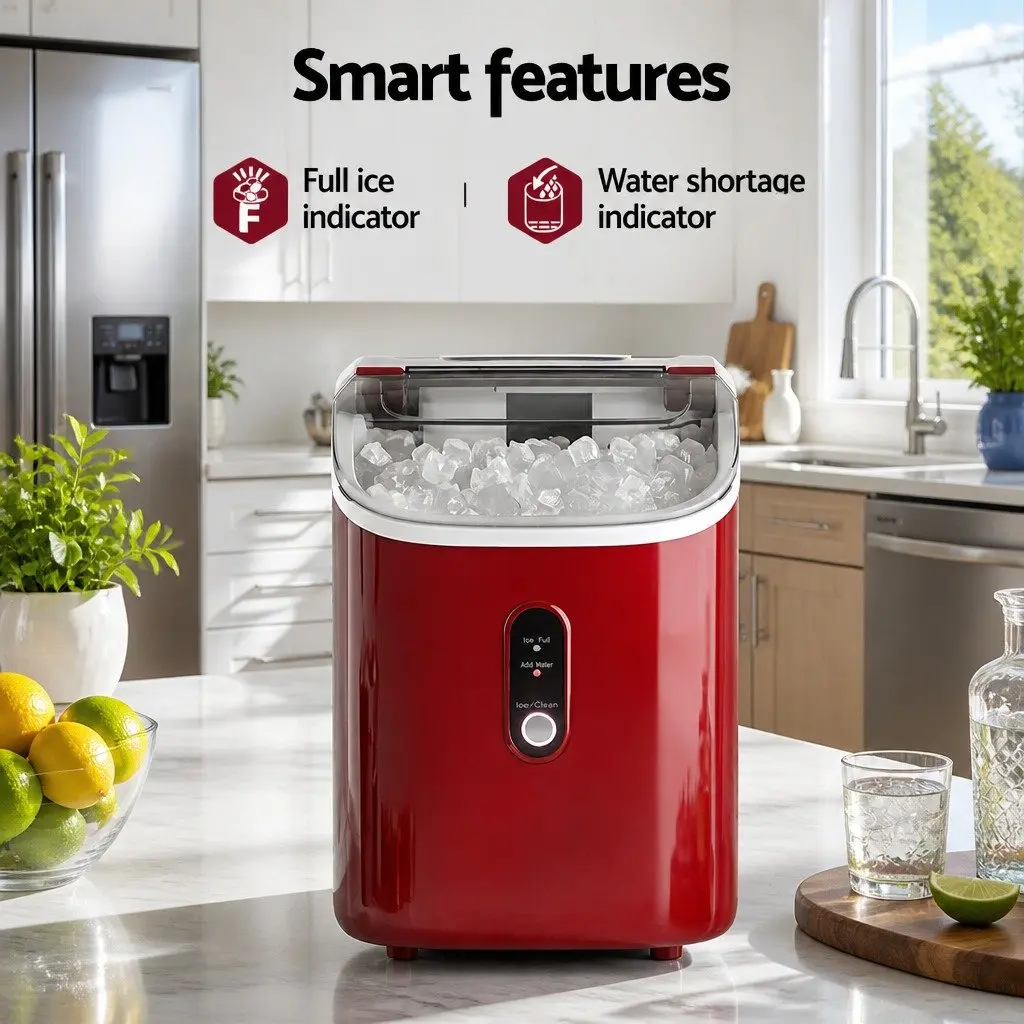 Nugget Ice Maker Machine Portable Compact Red 15kg Chewable Ice Cube Home Use