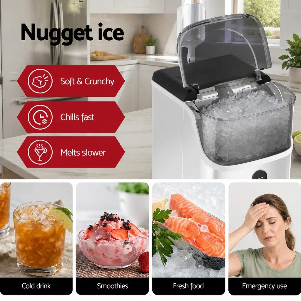 Nugget Ice Maker Machine 15kg Daily Production Countertop Silver Home Kitchen