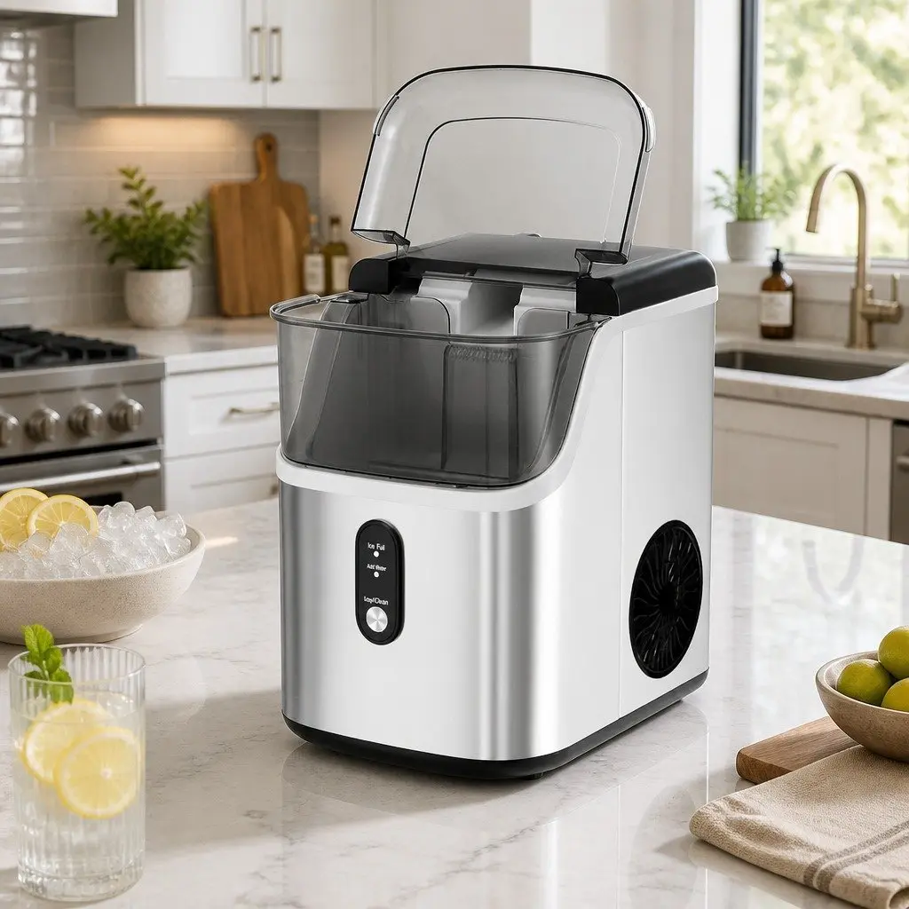 Nugget Ice Maker Machine 15kg Daily Production Countertop Silver Home Kitchen