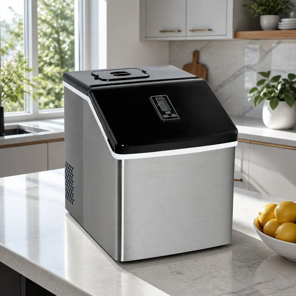 Countertop Ice Maker Silver Compact Portable 18kg Daily Production