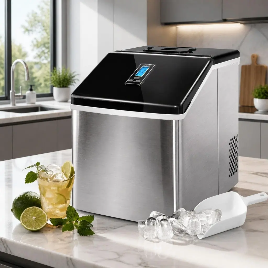 Countertop Ice Maker Silver Compact Portable 18kg Daily Production
