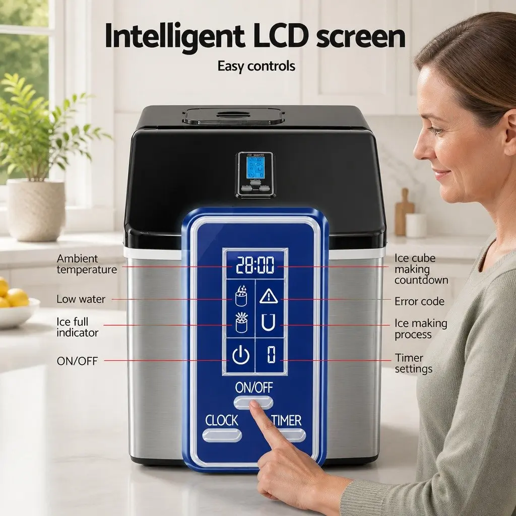 Countertop Ice Maker Silver Compact Portable 18kg Daily Production