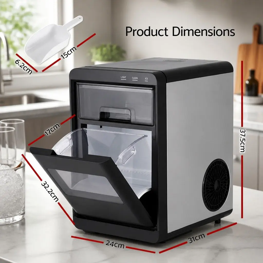 Countertop Ice Maker Nugget 20kg Self Cleaning Quick Chill Black