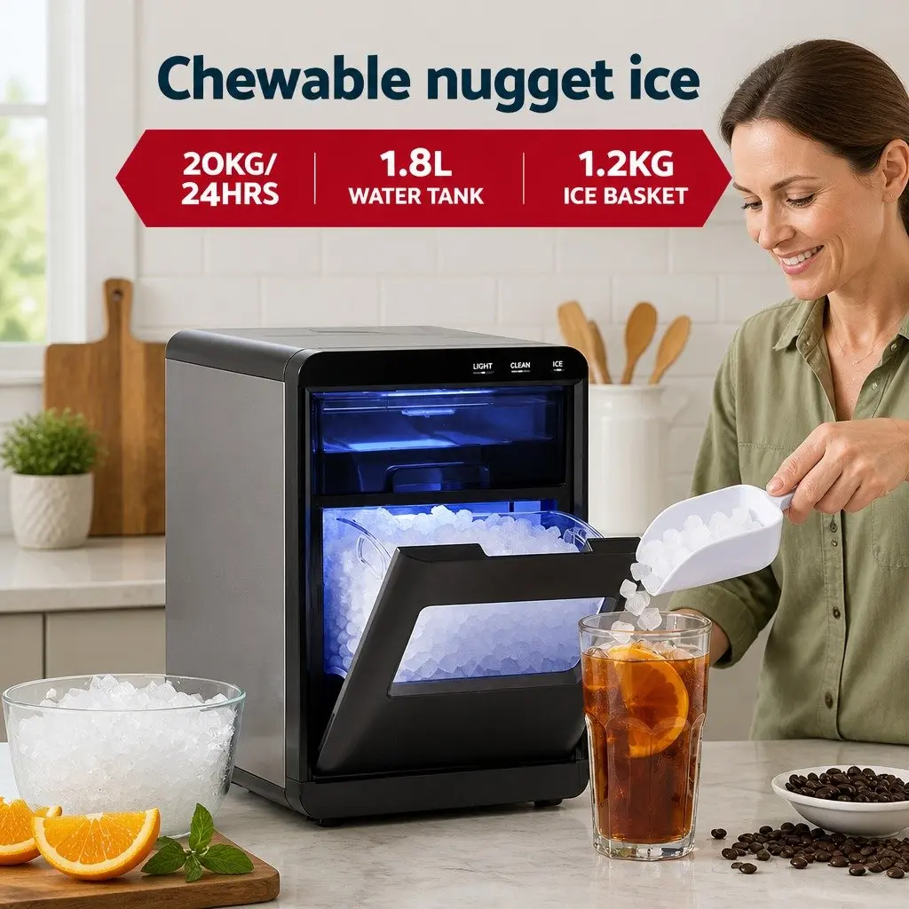 Countertop Ice Maker Nugget 20kg Self Cleaning Quick Chill Black