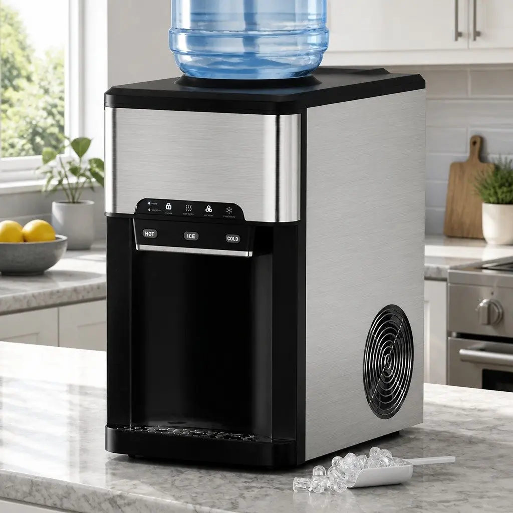 Ice Maker Machine 20kg 3-in-1 Countertop Hot Cold Water Dispenser Silver Black