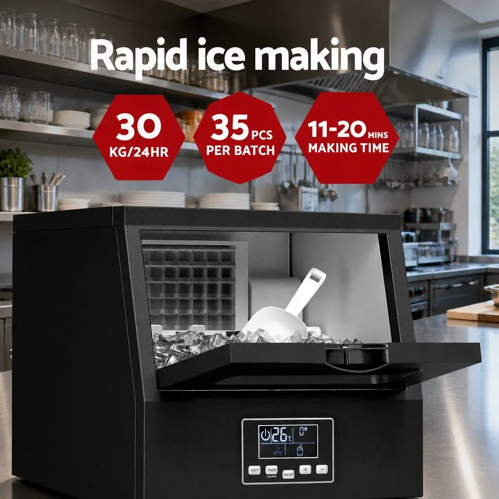 Commercial Ice Maker Machine 30kg Black Kitchen Appliance