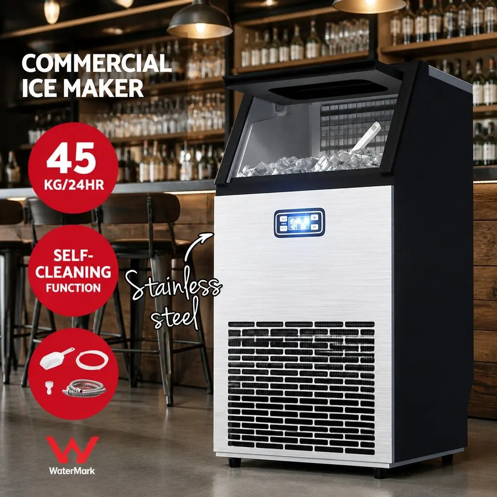 Commercial Ice Maker Machine 45kg Capacity Cube Tray Bar Stainless Steel
