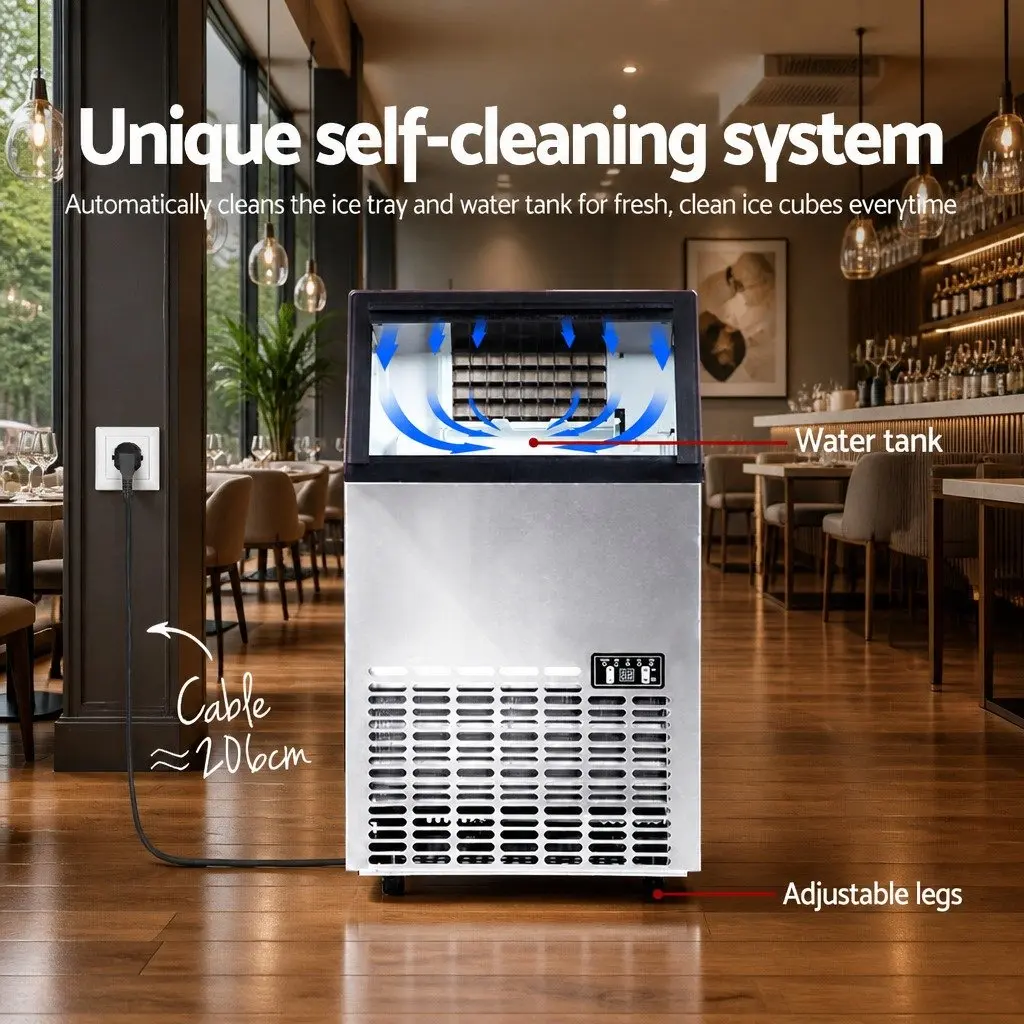 Commercial Ice Maker Machine 45-60kg Daily Capacity Silver Stainless Steel