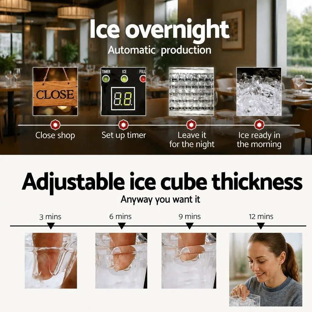 Commercial Ice Maker Machine 45-60kg Daily Capacity Silver Stainless Steel
