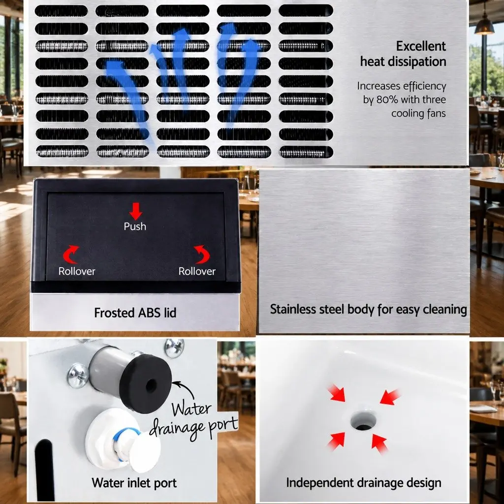 Commercial Ice Maker Machine 45-60kg Daily Capacity Silver Stainless Steel