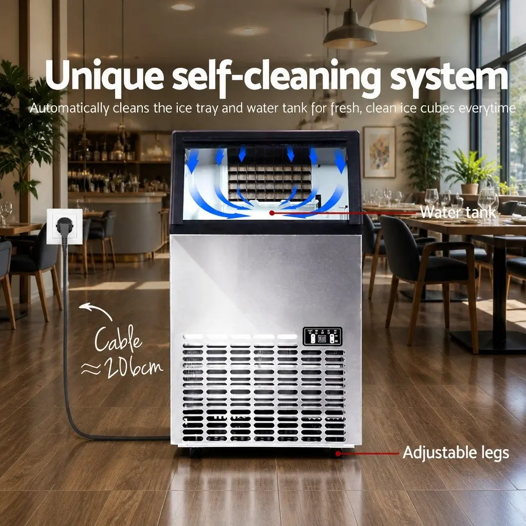 Commercial Ice Maker Machine 45-60kg Daily Capacity Silver Stainless Steel