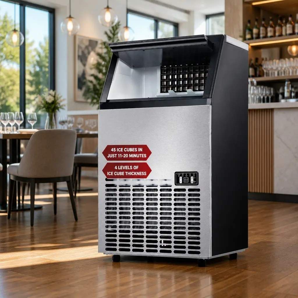 Commercial Ice Maker Machine 45-60kg Daily Capacity Silver Stainless Steel