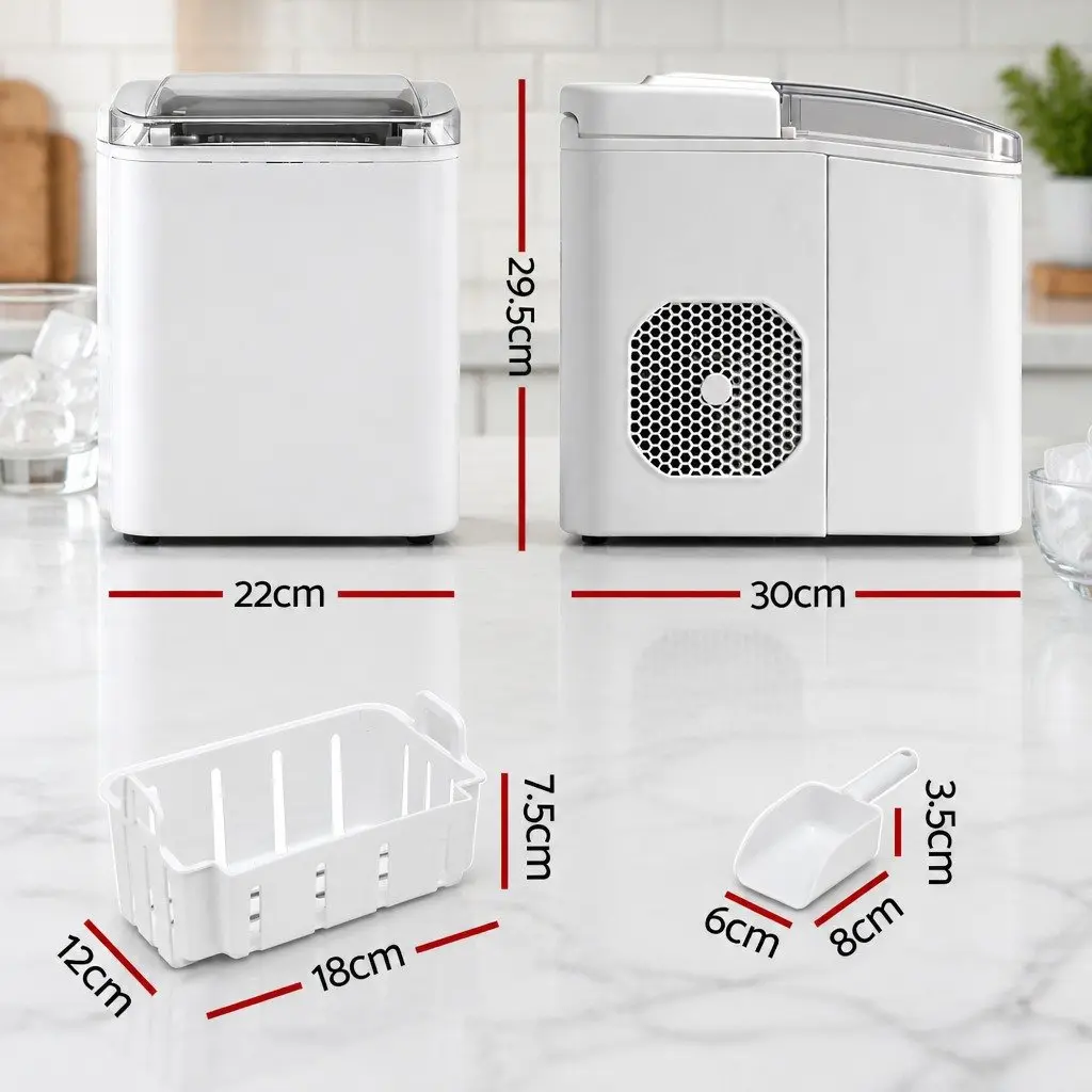 Portable Ice Maker Machine Countertop 12kg Daily Capacity Self Cleaning White