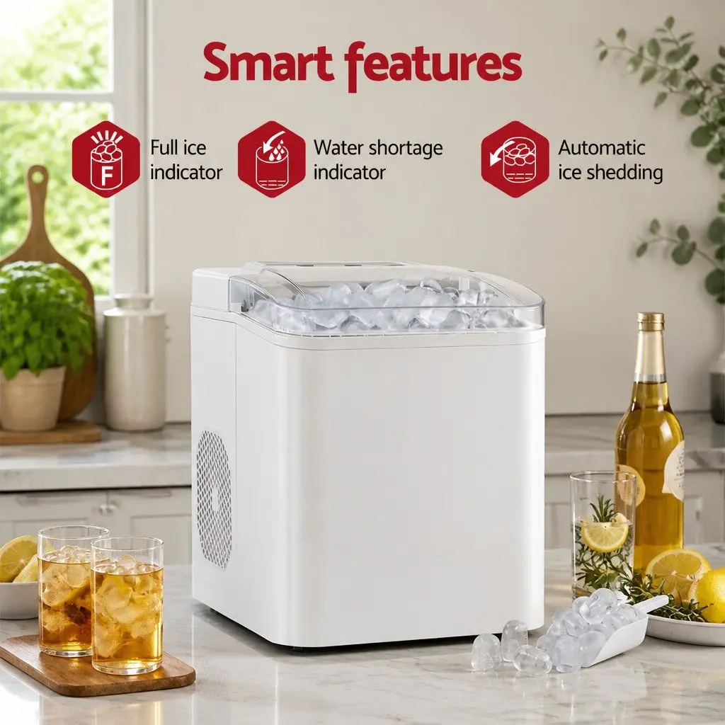 Portable Ice Maker Machine Countertop 12kg Daily Capacity Self Cleaning White