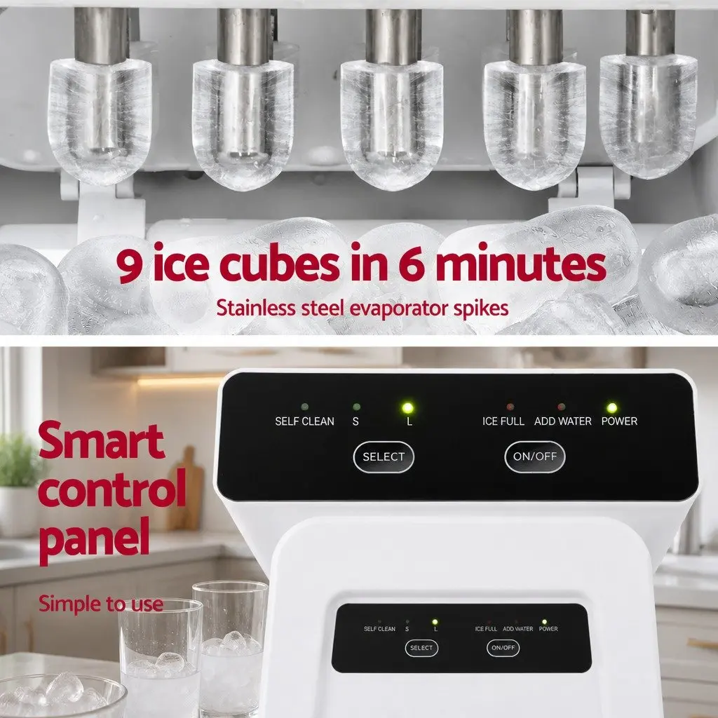 Portable Ice Maker Machine Countertop 12kg Daily Capacity Self Cleaning White
