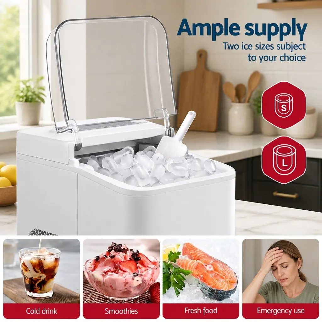 Portable Ice Maker Machine Countertop 12kg Daily Capacity Self Cleaning White