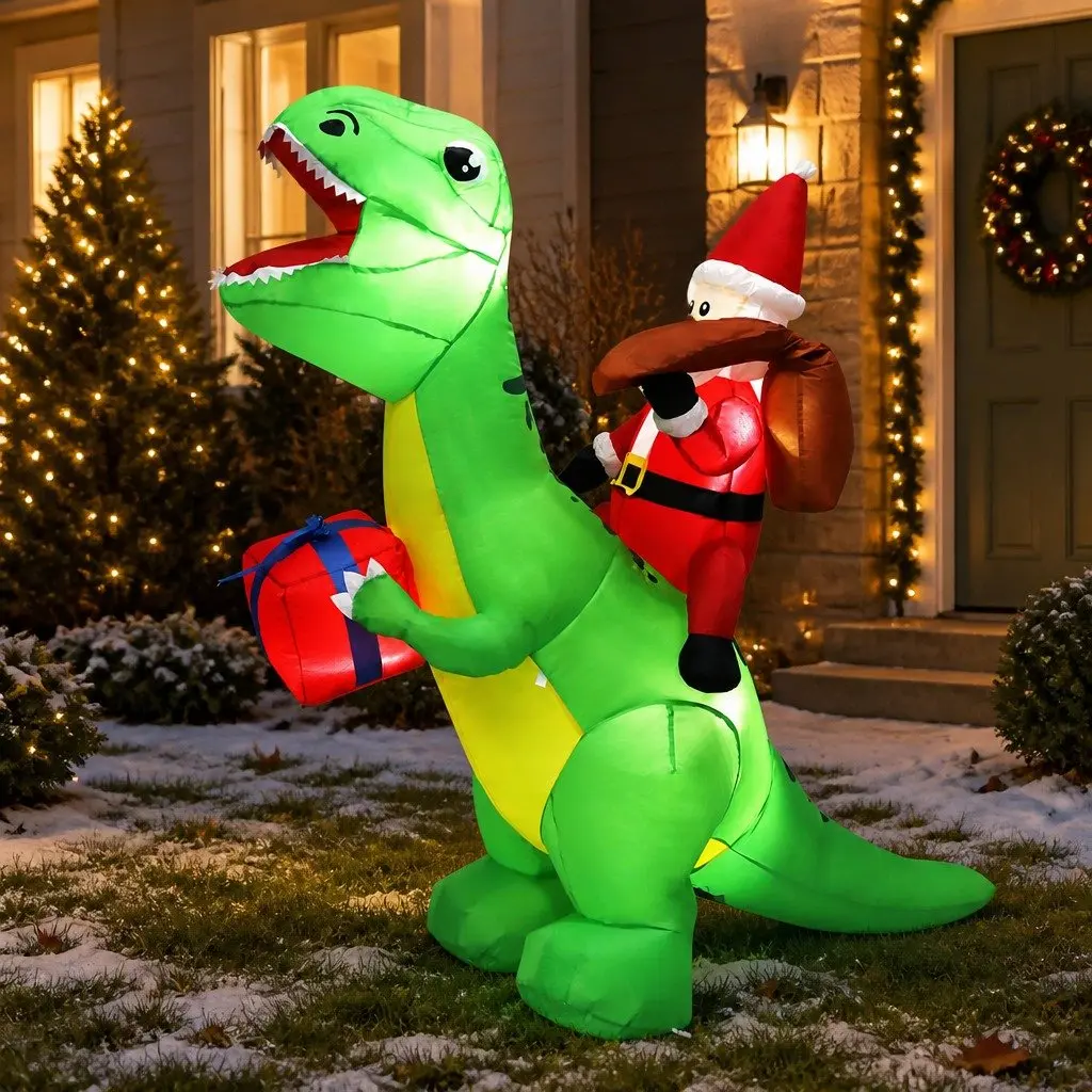 Christmas Dinosaur Inflatable Outdoor Decoration 1.75M Multicolour