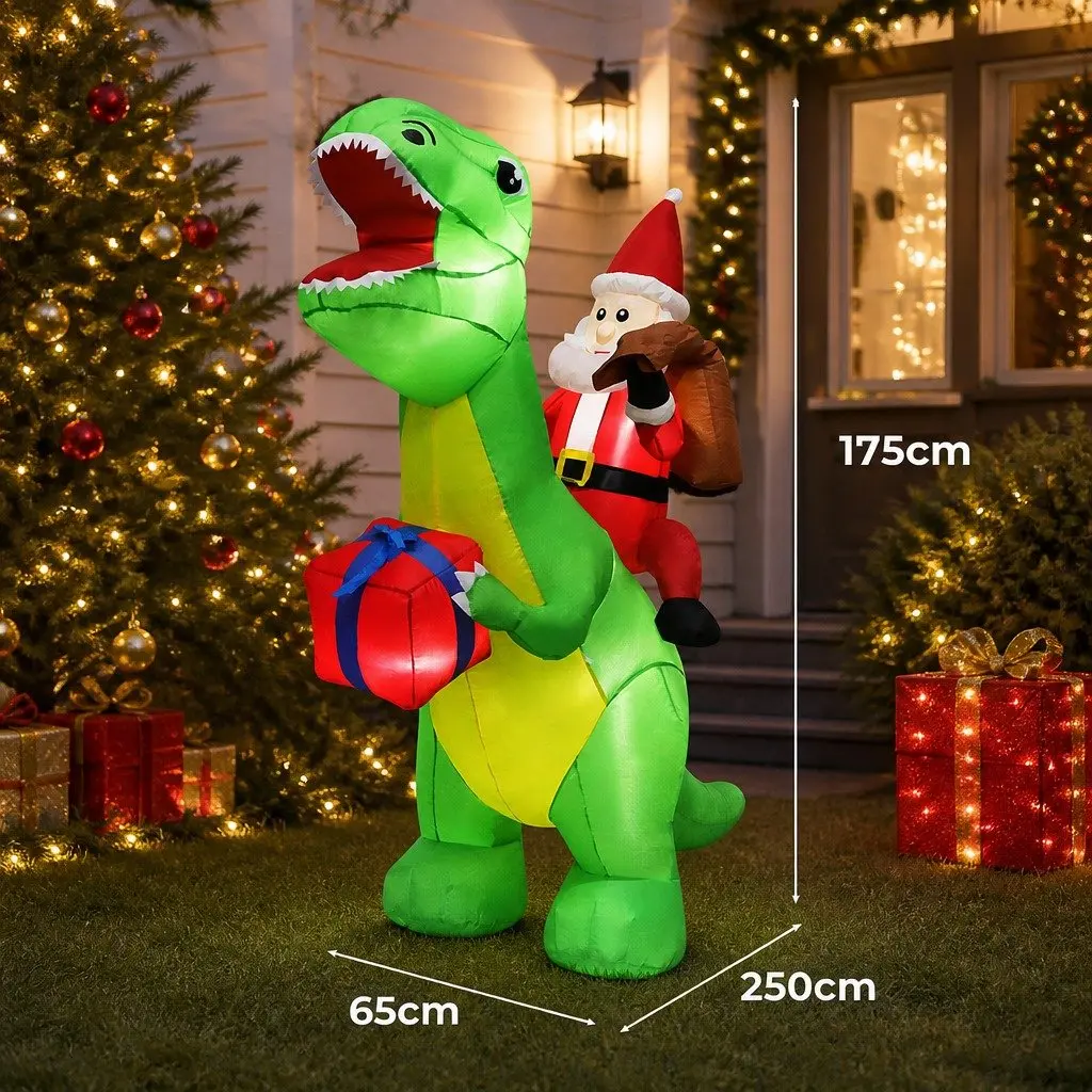 Christmas Dinosaur Inflatable Outdoor Decoration 1.75M Multicolour