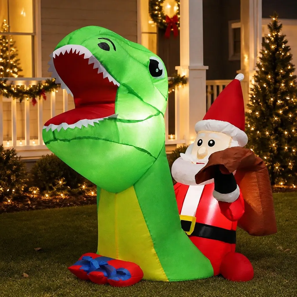 Christmas Dinosaur Inflatable Outdoor Decoration 1.75M Multicolour