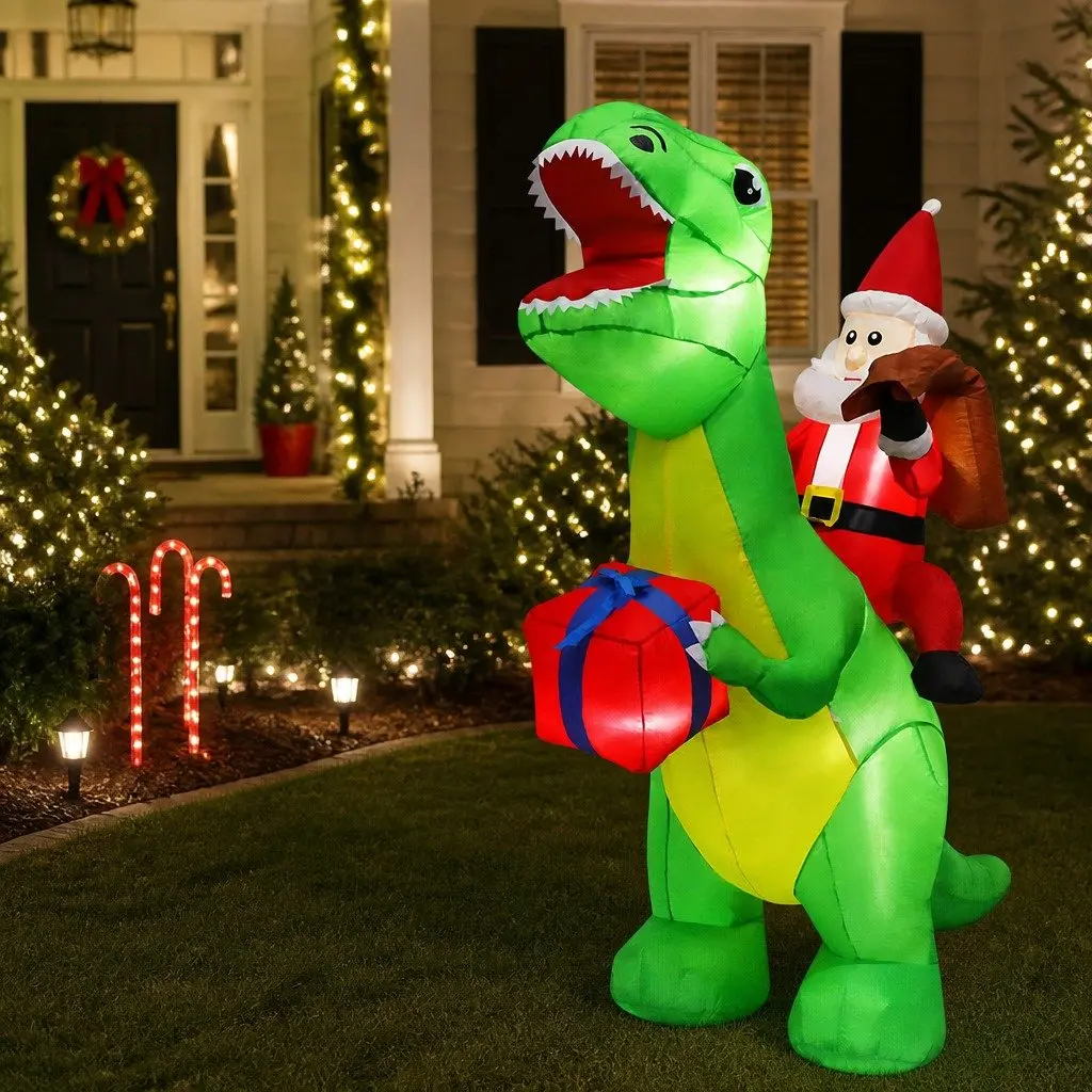 Christmas Dinosaur Inflatable Outdoor Decoration 1.75M Multicolour
