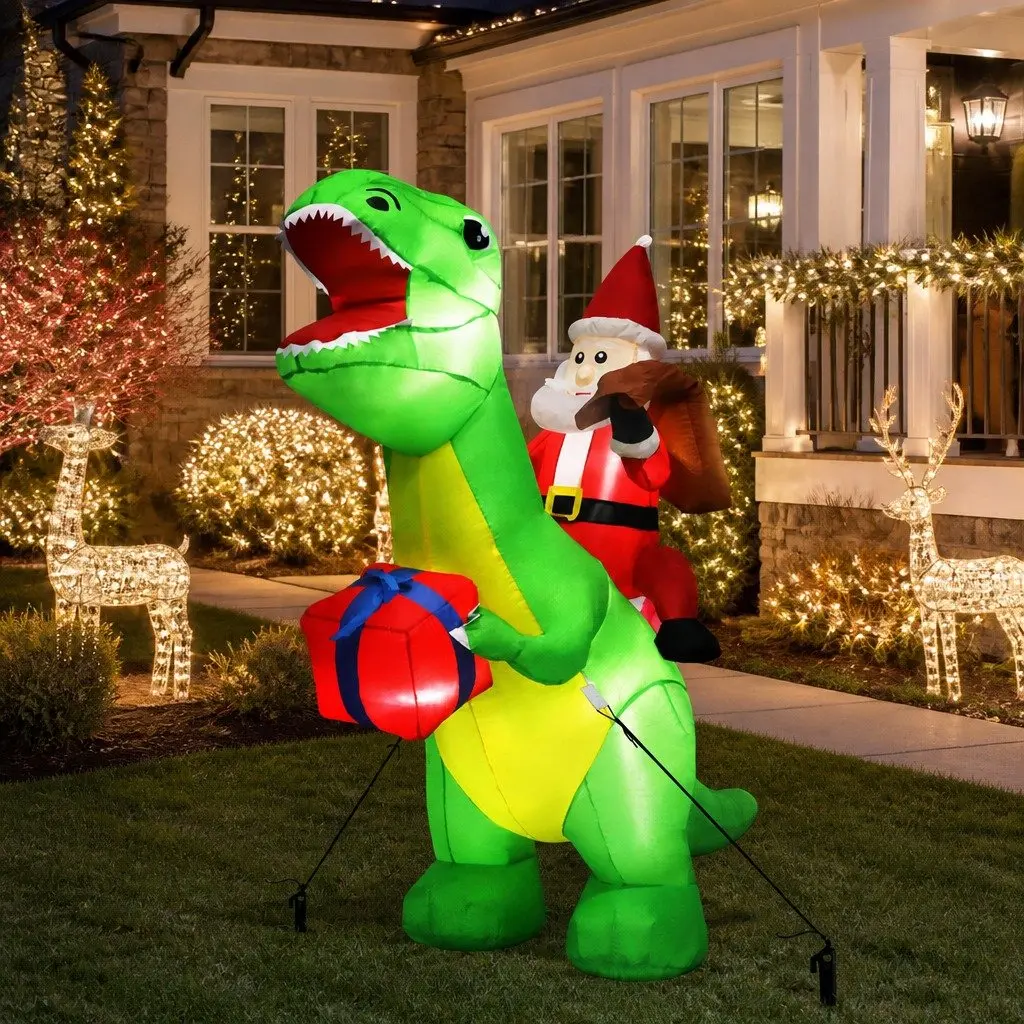 Christmas Dinosaur Inflatable Outdoor Decoration 1.75M Multicolour