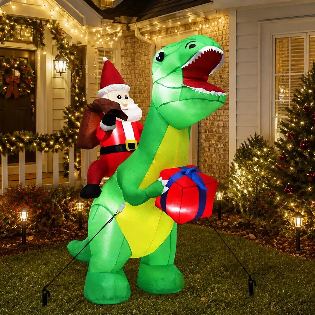 Christmas Dinosaur Inflatable Outdoor Decoration 1.75M Multicolour