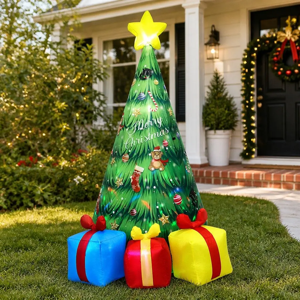 Inflatable Christmas Tree 240CM with Rotating 7-Color LED Lights and Music for Outdoor and Indoor Use