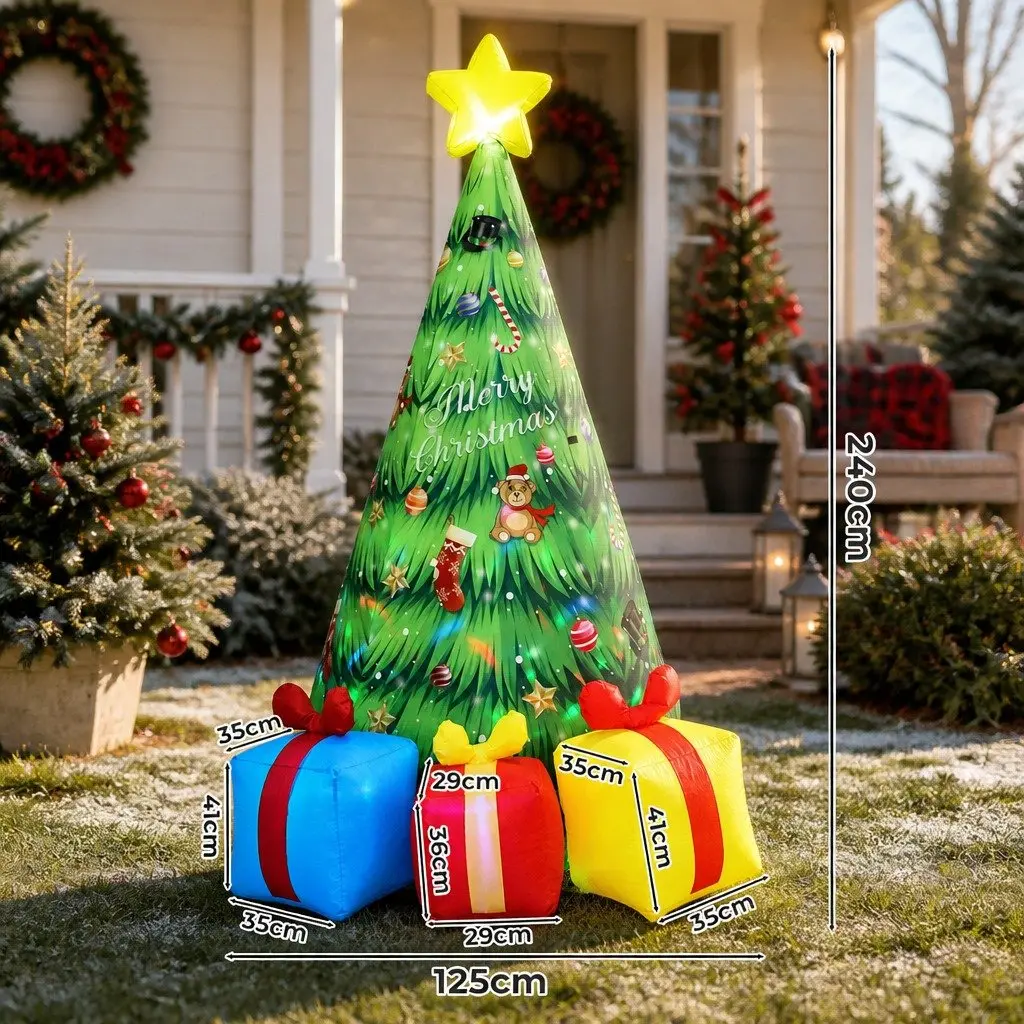 Inflatable Christmas Tree 240CM with Rotating 7-Color LED Lights and Music for Outdoor and Indoor Use
