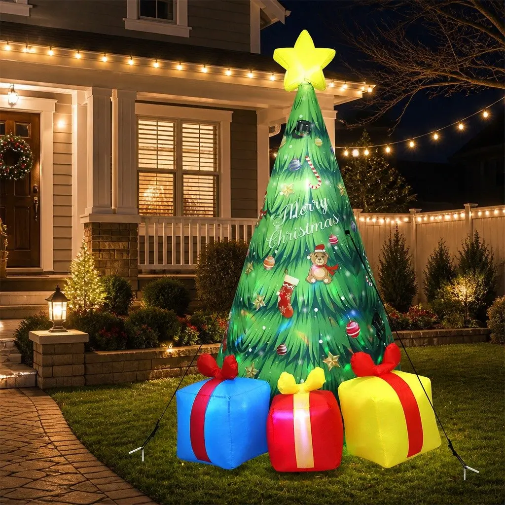 Inflatable Christmas Tree 240CM with Rotating 7-Color LED Lights and Music for Outdoor and Indoor Use