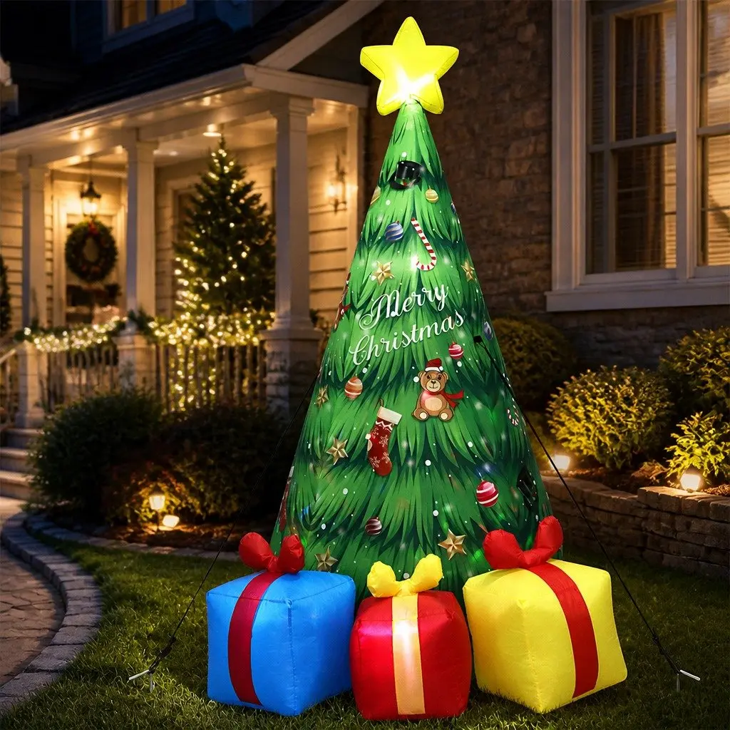 Inflatable Christmas Tree 240CM with Rotating 7-Color LED Lights and Music for Outdoor and Indoor Use