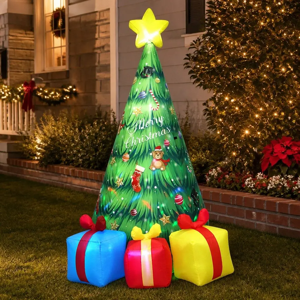 Inflatable Christmas Tree 240CM with Rotating 7-Color LED Lights and Music for Outdoor and Indoor Use