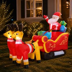 Quality LED Inflatable Santa Sleigh & Reindeer 2.2M