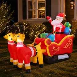 Quality LED Inflatable Santa Sleigh & Reindeer 2.2M