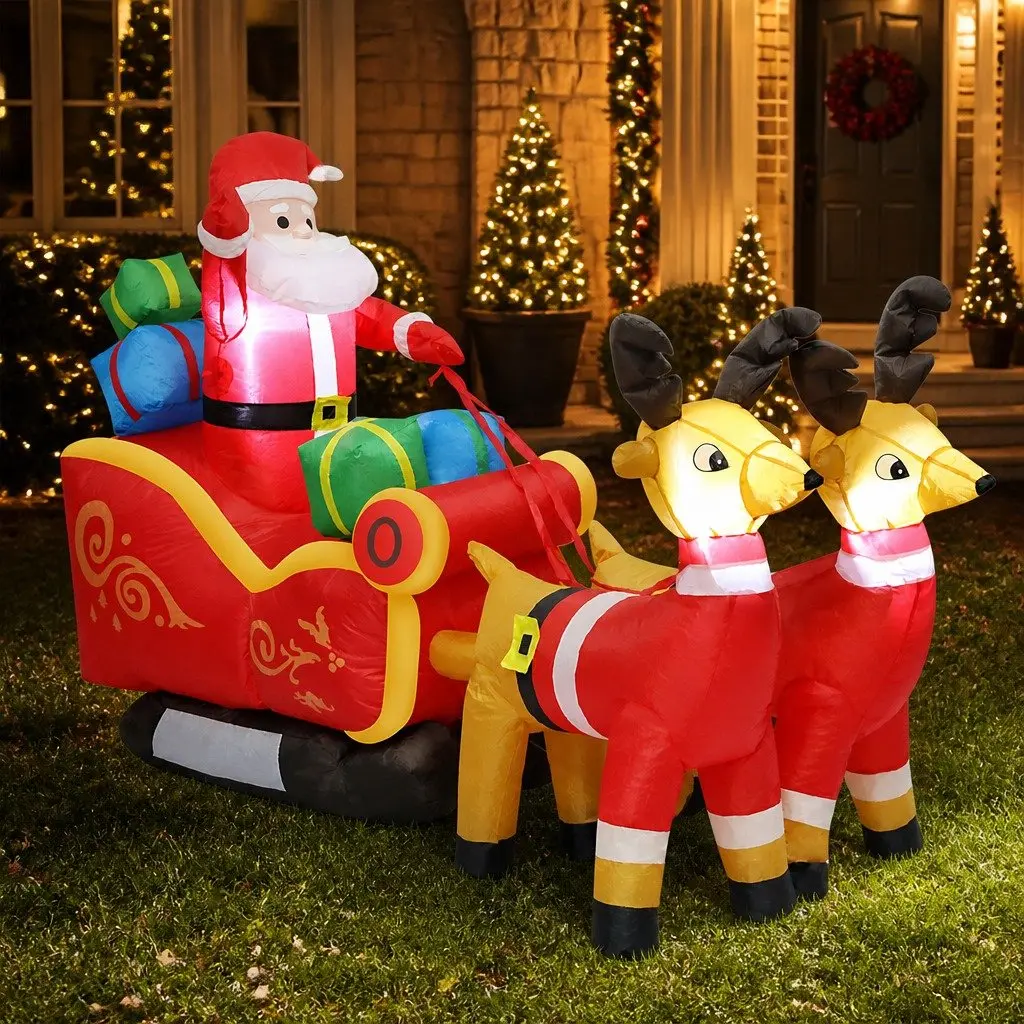 LED Inflatable Santa Sleigh Reindeer Christmas Outdoor Decoration 2.2M Multi-color