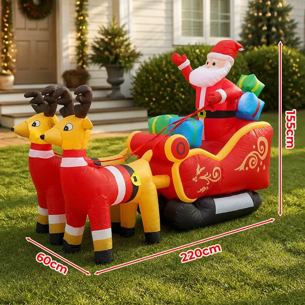 LED Inflatable Santa Sleigh Reindeer Christmas Outdoor Decoration 2.2M Multi-color