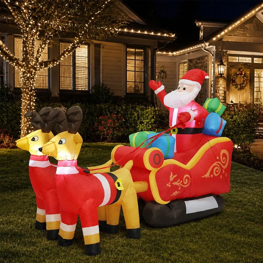 LED Inflatable Santa Sleigh Reindeer Christmas Outdoor Decoration 2.2M Multi-color