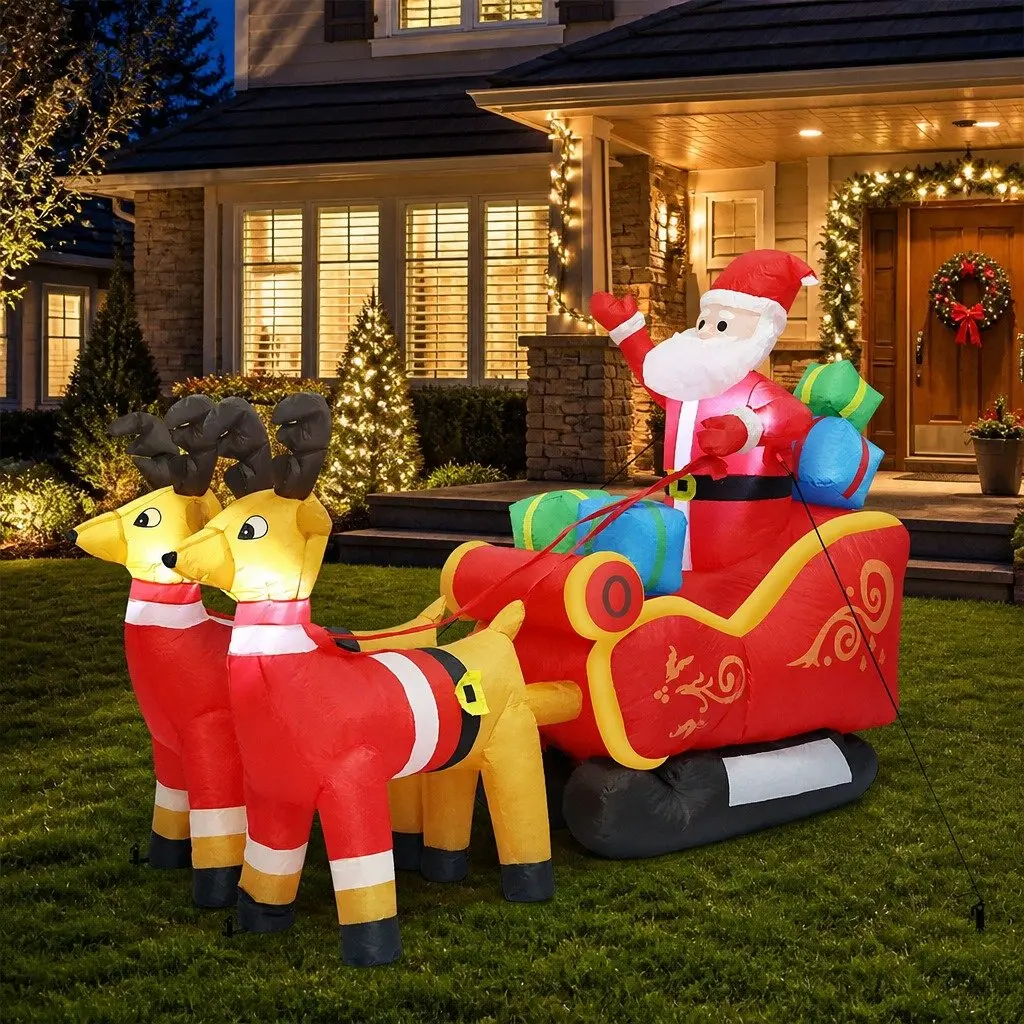 LED Inflatable Santa Sleigh Reindeer Christmas Outdoor Decoration 2.2M Multi-color
