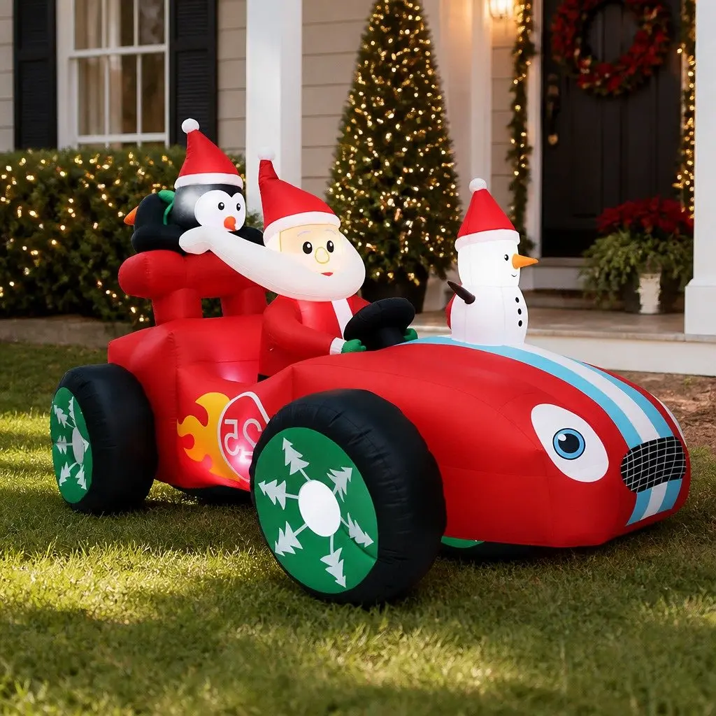 Inflatable Christmas Decoration Santa Racing Sleigh Car 2.4M Multi-color LED Outdoor