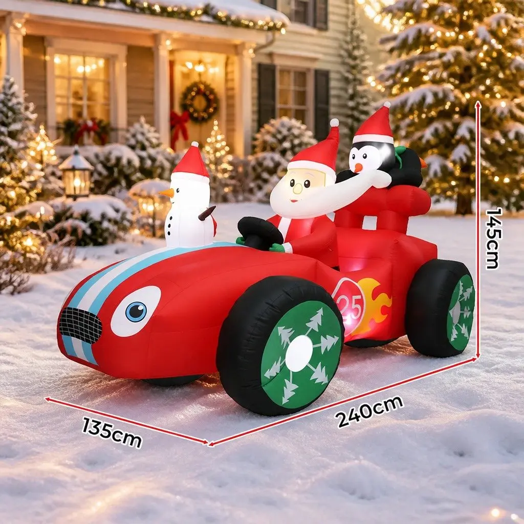 Inflatable Christmas Decoration Santa Racing Sleigh Car 2.4M Multi-color LED Outdoor