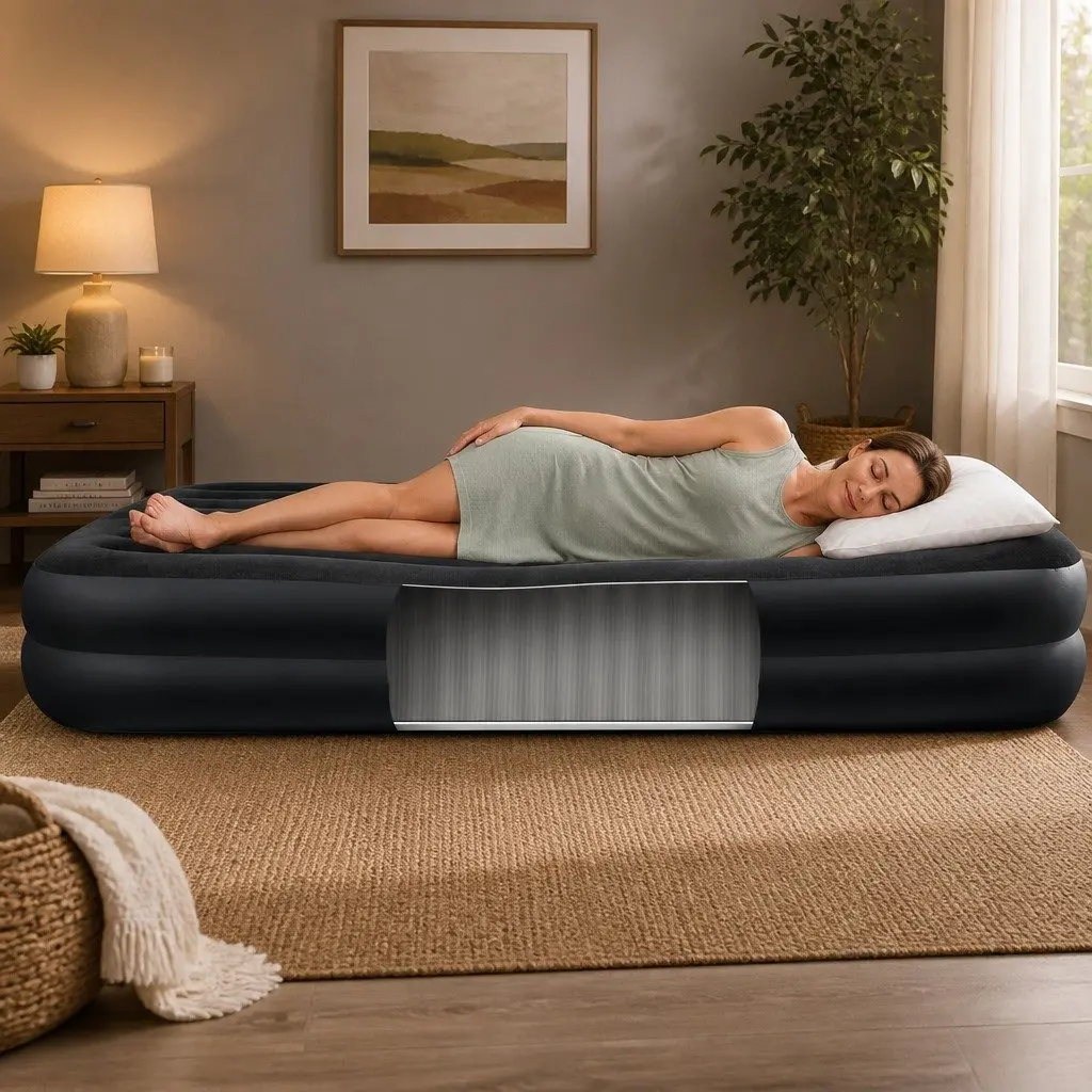 Queen Pillow Rest Raised Airbed Built-in Electric Pump Fiber-Tech Flocked
