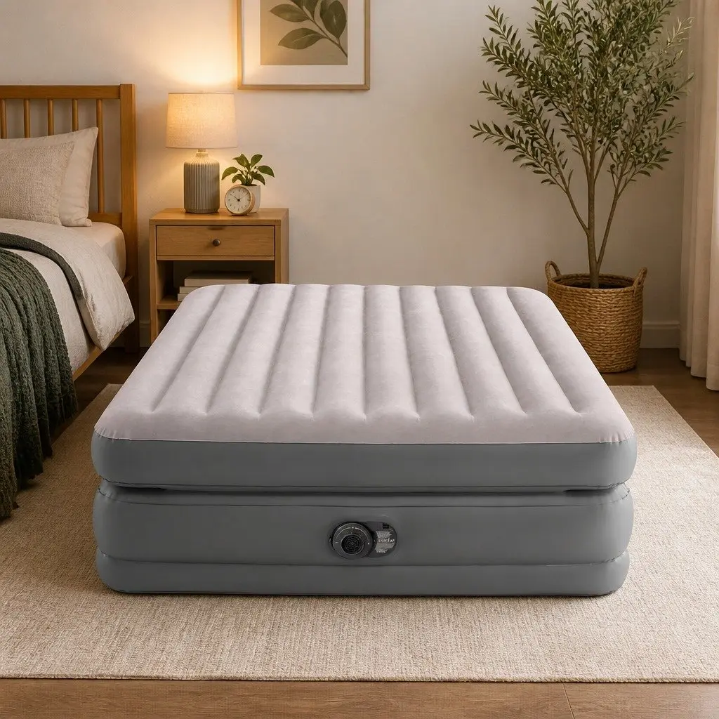 Queen Elevated Airbed Fiber-Tech Inflatable Mattress Indoor Sleeping Portable 152 cm x 203 cm x 42 cm