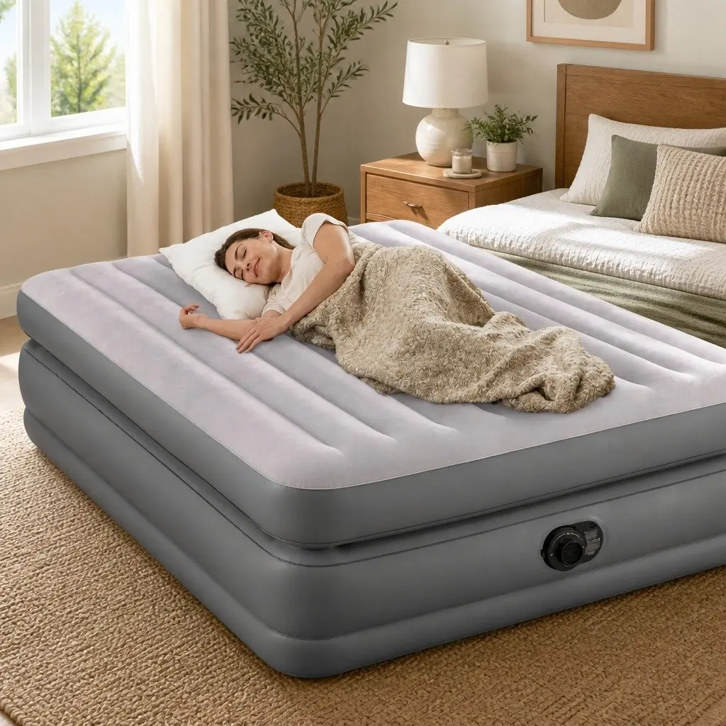 Queen Elevated Airbed Fiber-Tech Inflatable Mattress Indoor Sleeping Portable 152 cm x 203 cm x 42 cm