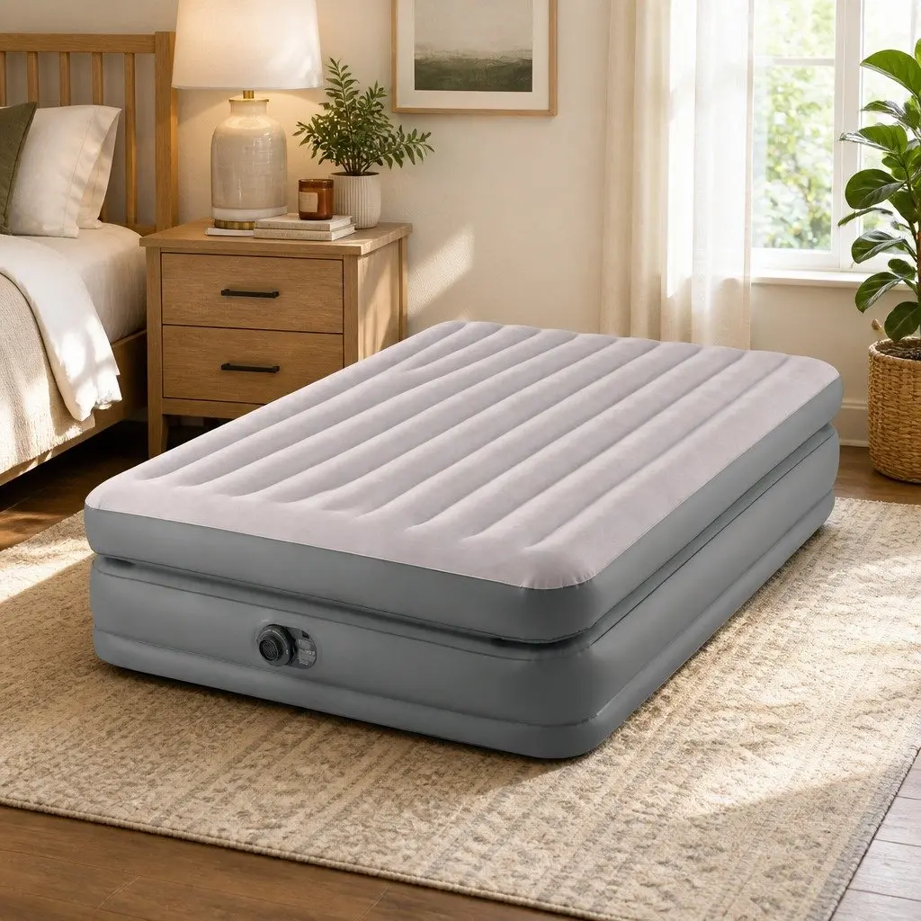 Queen Elevated Airbed Fiber-Tech Inflatable Mattress Indoor Sleeping Portable 152 cm x 203 cm x 42 cm