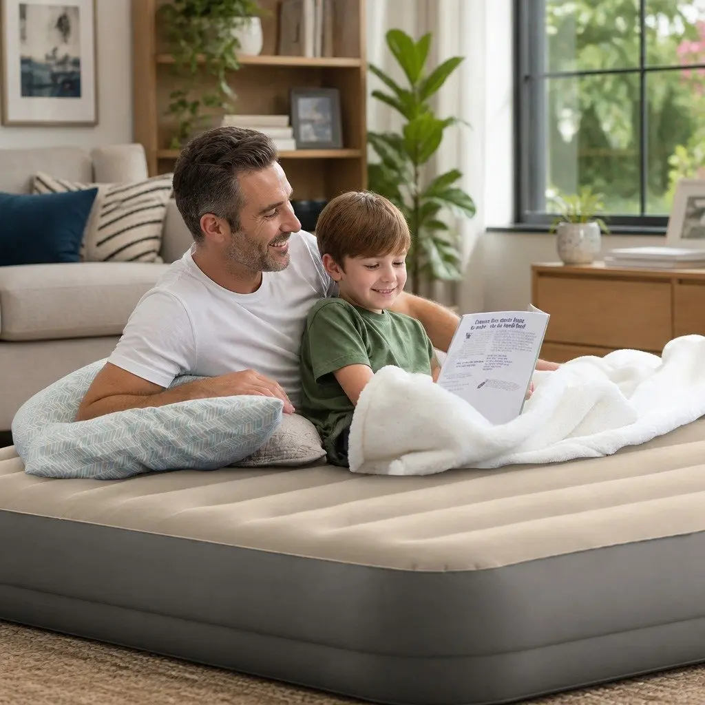 Queen Elevated Airbed Fiber-Tech Inflatable Mattress Indoor Sleeping Portable 152 cm x 203 cm x 42 cm